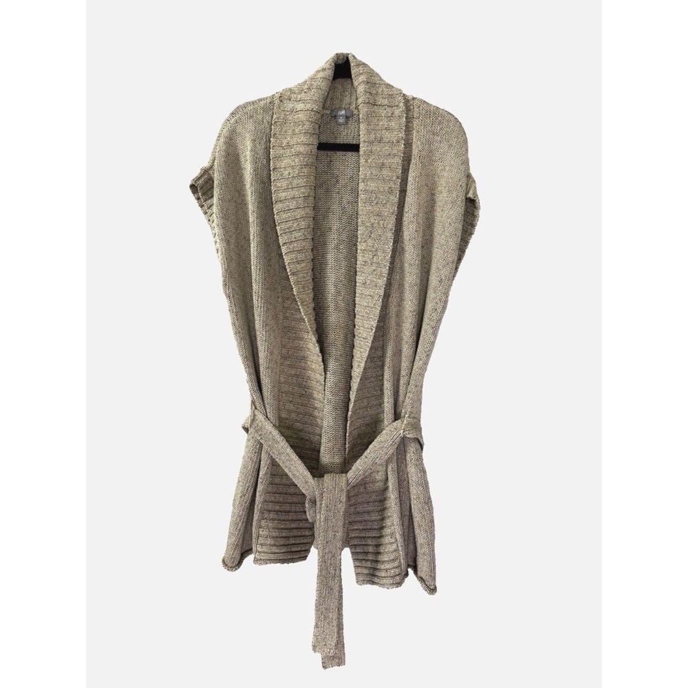 J JILL Cardigan Belted Sleeveless Size Small Knit Neutral Fall Shawl Collar